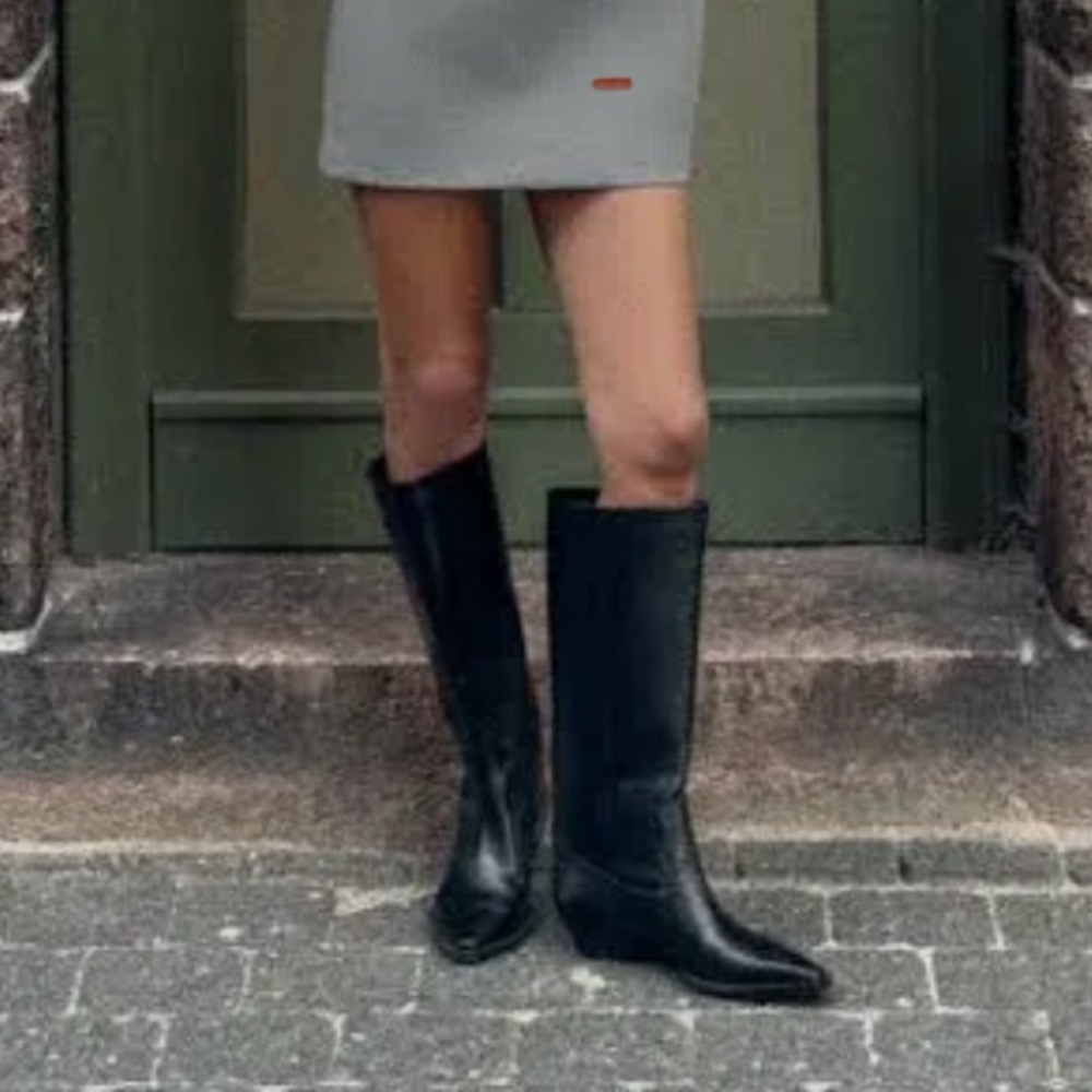 ZARA Knee High Cowboy Boots | Black | Size 6